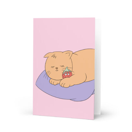 Cat Loves Strawberry - Illustrated Art Card