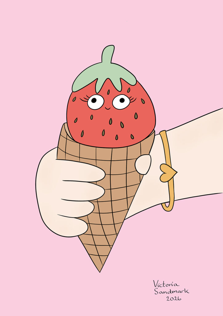 cute strawberry in an ice cream cone illustration