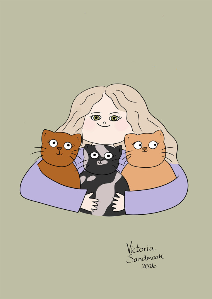 illustration lady with her three cats
