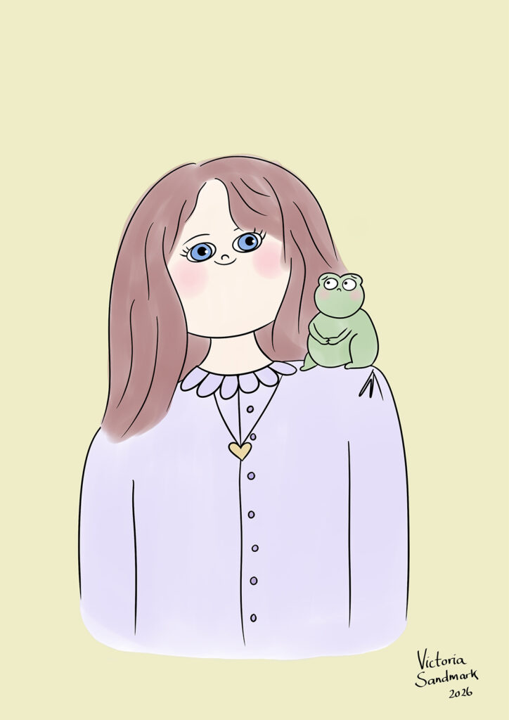 girl with a frog on her shoulder