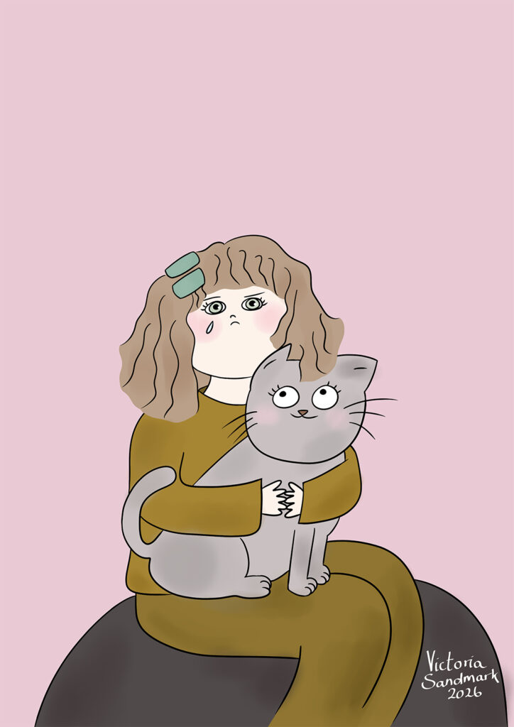 sad girl with a cat